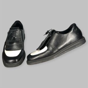 A. Testoni Leather Loafers Oxford Black Golf Shoes Size 8-8.5